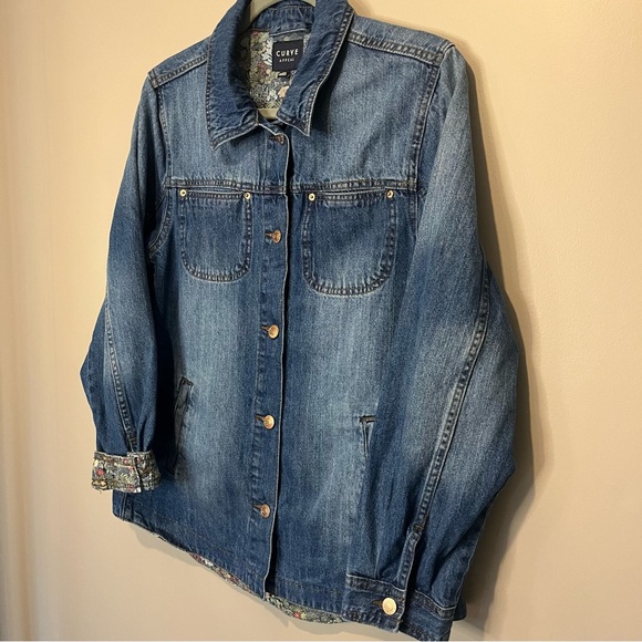 Curve appeal Jean jacket size Medium cotton denim top floral lining western - Picture 4 of 9